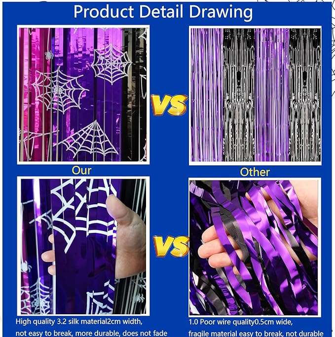 Wednesday Birthday Party Supplies 2 Pack Wednesday Party Streamers Backdrop Tinsel Foil Fringe Curtains Halloween Party Decorations Pink Purple and Black Background for Girls Birthday Party Supplies