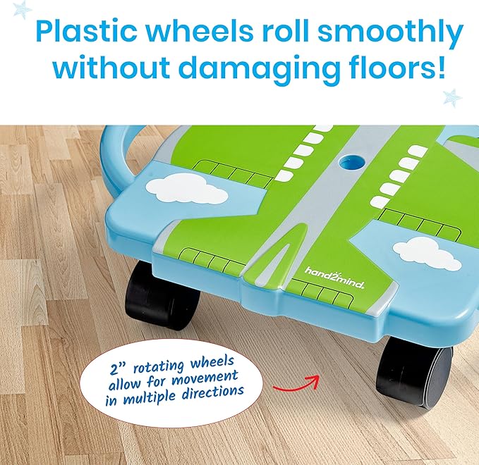 hand2mind Green Plane Glider Scooter Board, Floor Scooter Board, Gross Motor Toys, Kids Exercise & Physical Education Equipment, Playground Toys, Indoor Active Play, Toddler Outdoor Activities