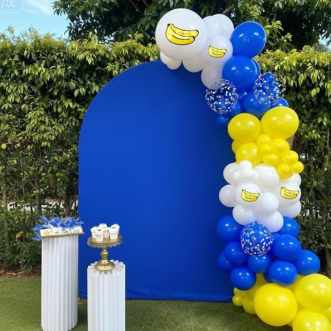 Blue and Yellow Balloons, 50PC 12 Inch Blue Yellow Gold Confetti White Banana Print Balloons for Birthday Baby Shower Graduation Party Decorations