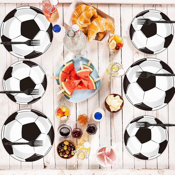 gisgfim 48 PCS Soccer Plates Party Decorations Paper Plates 9 Inch and 7 Inch, Soccer Theme Party Supplies Disposable Dessert Dinner Tableware for Soccer Birthday Party