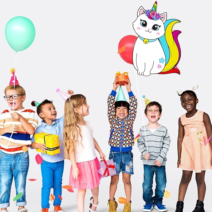 Aoriher Unicorn Cat Piñata with Blindfold and Bat, Caticorn Unicorn Cat Piñata Birthday Party Supplies for Party Favor Birthday Decorations, 16 x 11 Inch