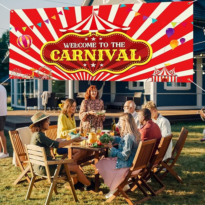Welcome to the Carnival Banner Carnival Decorations Circus Party Supplies Background for Circus Theme Party Decorations Birthday, 71 x 35 Inch (Tent Striped)