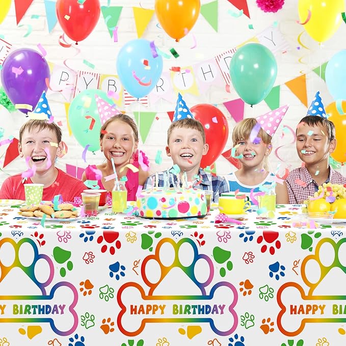 Newwiee 3 Pcs Paw Print Tablecloth Plastic Disposable Colorful Table Cover Puppy Dog Table Cloth Paw Print Party Supplies for Dog Pet Themed Party Decorations Supplies Favors, 51 x 108'' (Colorful)