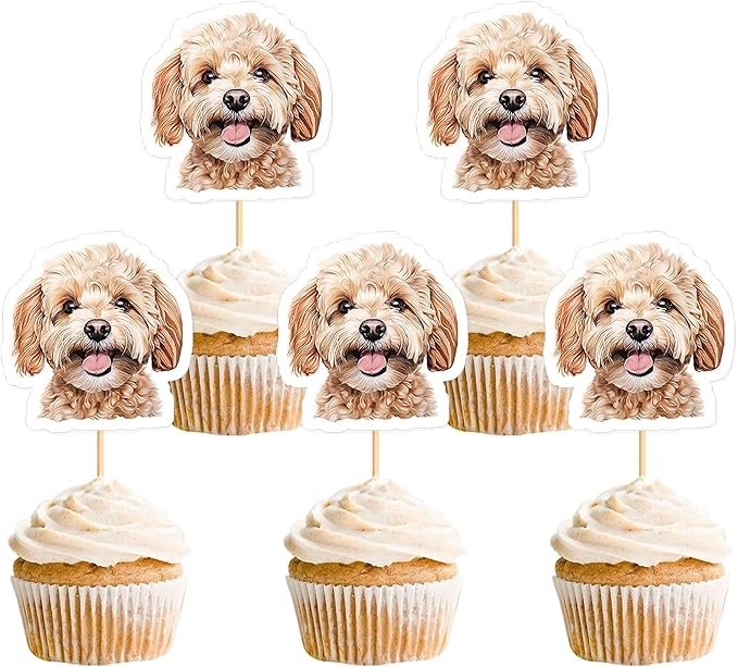 Ercadio 24 Pcs Pet Dog Puppy Cupcake Toppers Cute Teddy Puppy Dog Cupcake Picks Puppy Birthday Party Pet Dogs Party Cake Decorations