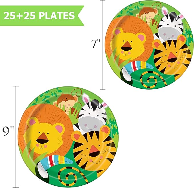 Jungle Animals Party Supplies (Animal Plates, Cups, Napkins, Straws (25 serves))