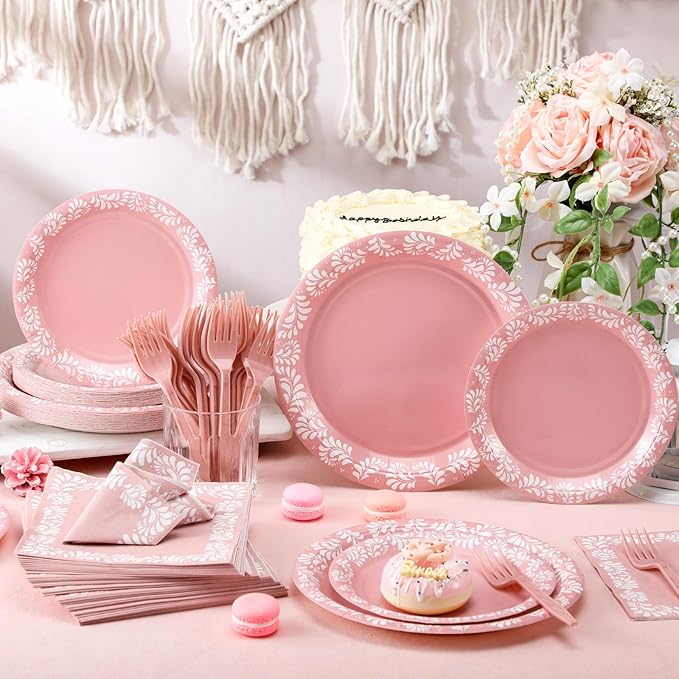 122 Pcs Light Pink Cielito Lindo Party Decoration Platos De Barro Mexicanos Fiesta Paper Plates Mexican Napkins Forks Tableware Set for Baby Shower Birthday Wedding Supplies, Serve 24