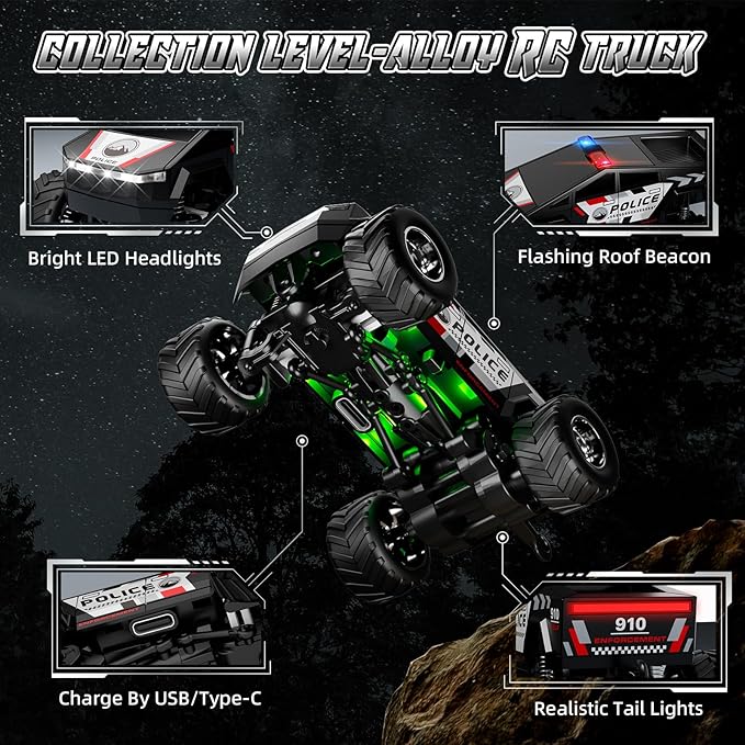 SOONYANG Remote Control Car,APP Controlled 1:64 Scale Mini RC Truck | Alloy Body with LED Lights, 2.4GHz & Phone RC Car | Speed/Steering Adjustable Monster Truck Toys, Gift for Boys Girls & Adults