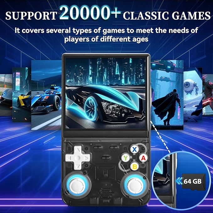 R36Ultra Retro Handheld Game Console - Open Source Linux System, 30000+ Pre-Installed Classics, 4.0" IPS Display, 30+ Emulator Support, Includes 64GB Card & Portable Case (Black)