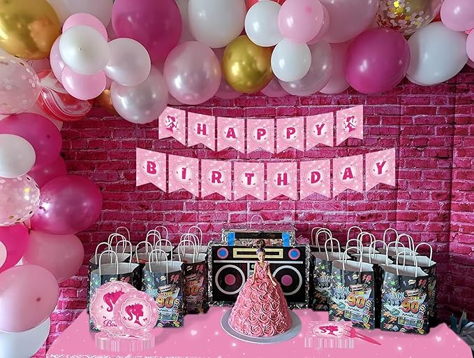 170 Pcs Girl Party Plates for Princess Pink Party Decoration, Serves 24 Guests Plates and Napkins Cup Tablecloth Dinnerware for Princess Doll Theme Girl Birthday Party Tableware (24 Guests)