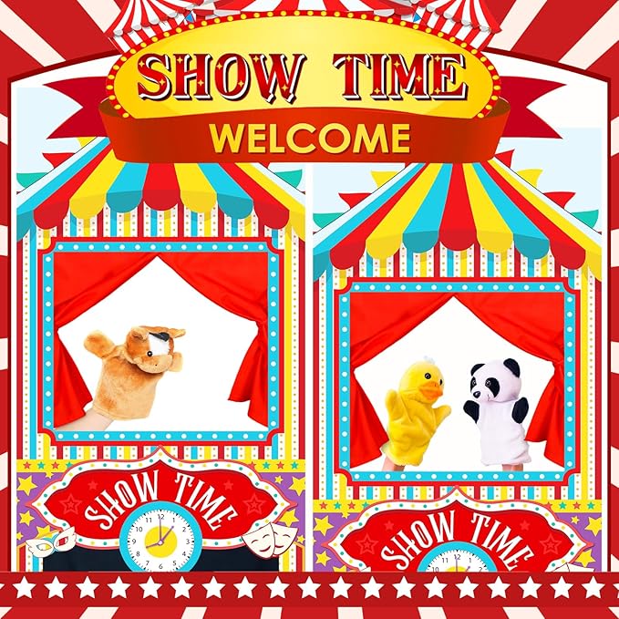 VitalCozy Doorway Puppet Theater with 2 Adjustable Rods Fits in Most Doorways 67 x 31 Inch Foldable Hanging Puppet Show Theater for Christmas Holiday Home (Circus Style)