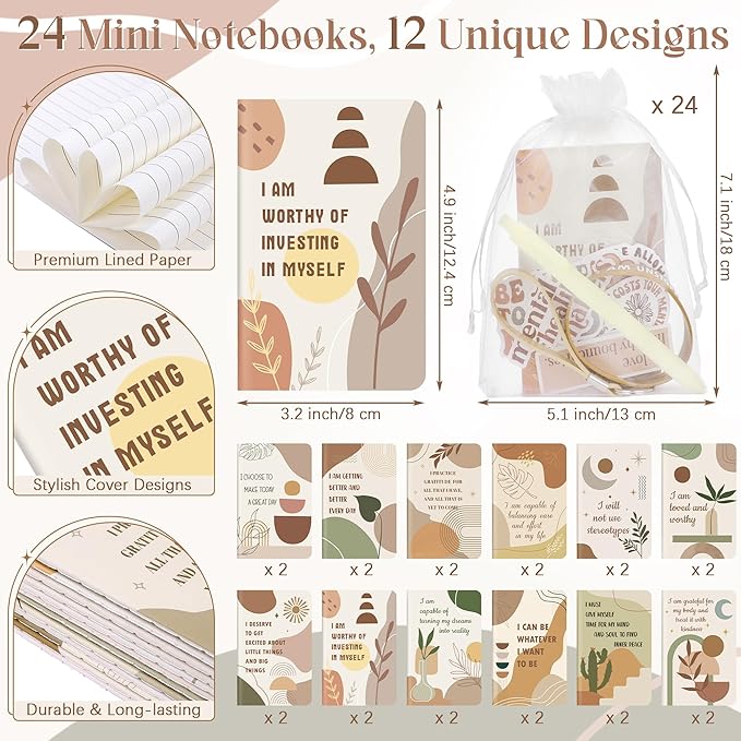 Aodaer 170 Pieces Positive Affirmation Gifts Set Motivational Quote Notebooks with Inspirational Pens Silicone Bracelets Keychains Stickers Organza Bags for School Office Party Favor Supply, Bohemia