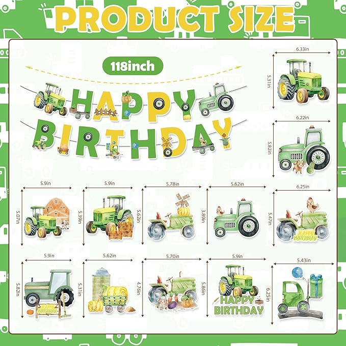 Tractor Birthday Party Decorations Include Tractor Happy Birthday Banners Hanging Swirls Honeycomb Centerpiece Tractor Farm Theme Supplies for Boys