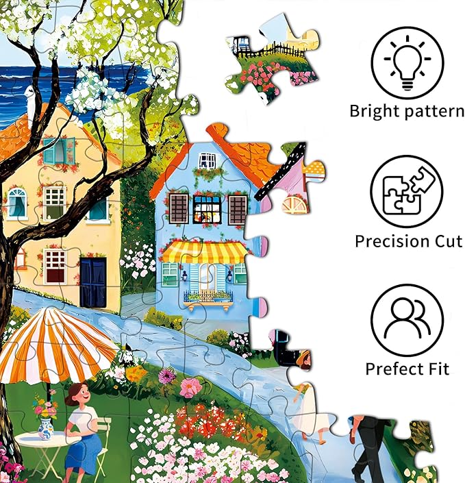 1000 Piece Puzzles for Adults, Landscape Puzzle, Village Stroll Jigsaw Puzzle 1000 Pieces for Adults Seniors, Fun Decor Challenging Family Games Holiday Party Gifts -1:1 Poster