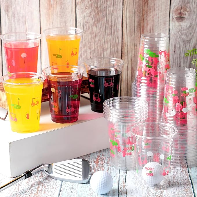 Qinyoung 100 Pcs Masters Golf Ball Party Supplies Bulk Clear Plastic Cups 12oz Disposable Let's Par-tee for Home Sports Golf Themed Birthday Bachelor Party Supplies Favors (Pink)