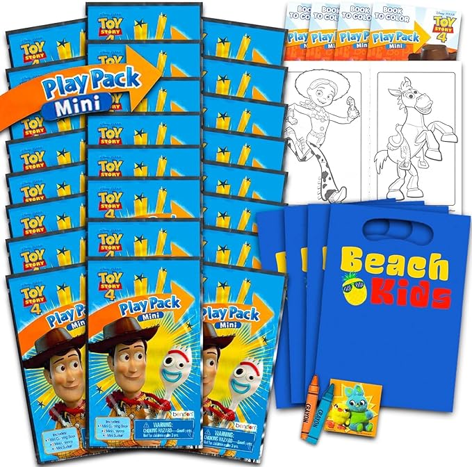 Disney Toy Story Mini Party Favors Set for Kids - Bundle with 24 Mini Toy Story Activity Play Packs with Coloring Pages, Stickers (Buzz Lightyear Woody Birthday Party Supplies)