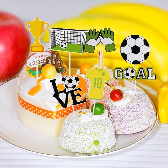 18 Pieces Soccer Cake Topper Decorations Soccer Ball Cupcake Topper Soccer Player figure for Soccer Birthday Party Sport Party Football Theme Party Supplies for Men Boy