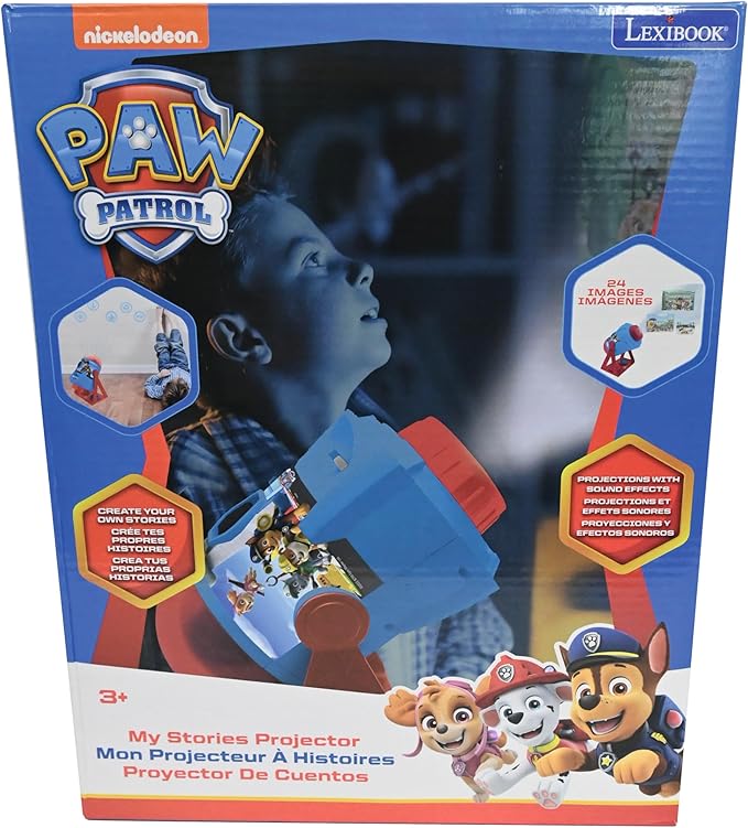 LEXiBOOK Paw Patrol - My Stories Brought to Light - Story Projector with Sounds, Timer and Booklet, Blue/red