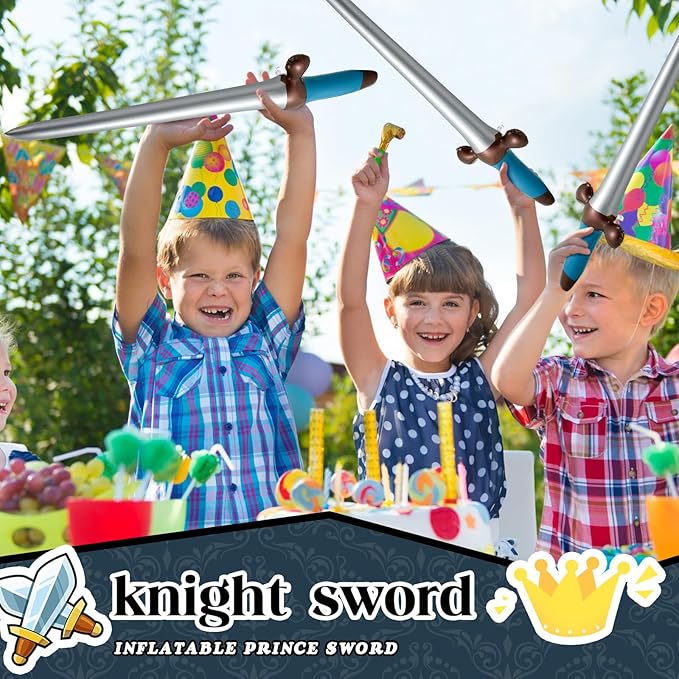 Outus 12 Pcs Inflatable Swords Blow up Swords Prince Party Favors for Theme Birthday Swimming Pool Viking Party Decorations Cosplay Halloween Costume Accessories Stage Props, 24 Inch (Blue)