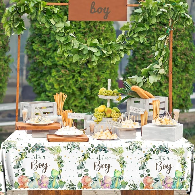 3pcs Dinosaur Baby Shower Tablecloth for Boy Dino Baby Shower Decorations Disposable Waterproof It's a Boy Table Cover, Dinosaur Theme Baby Boy Shower Party Supplies, 43in x 70in