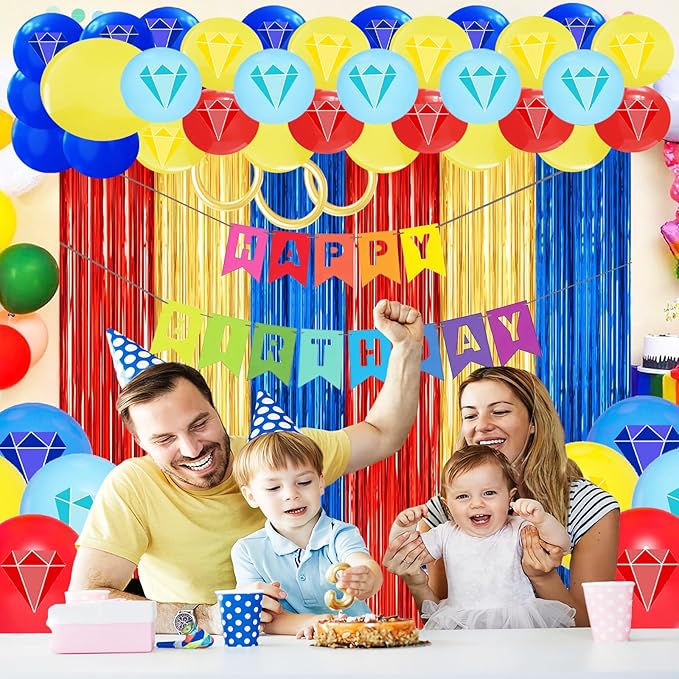 24Pcs Cartoon Hedgeho Birthday Party Decorations, Red Blue Yellow 3.3x8.2ft Tinsel Foil Fringe Curtains Banner and Balloons for Anime Theme Birthday Decorations Boys and Girls Party Supplies