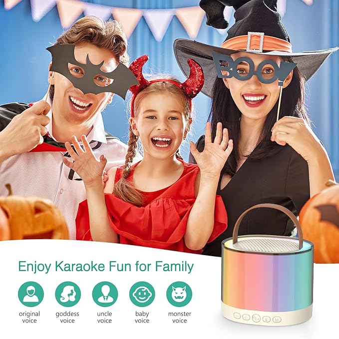 ORIA Mini Karaoke Machine, Bluetooth Karaoke Speaker with 2 Wireless Microphones, Wireless Karaoke Singing Machine with 5 Voice Changer, LED Colorful Lights, for Adults Kids Home Party