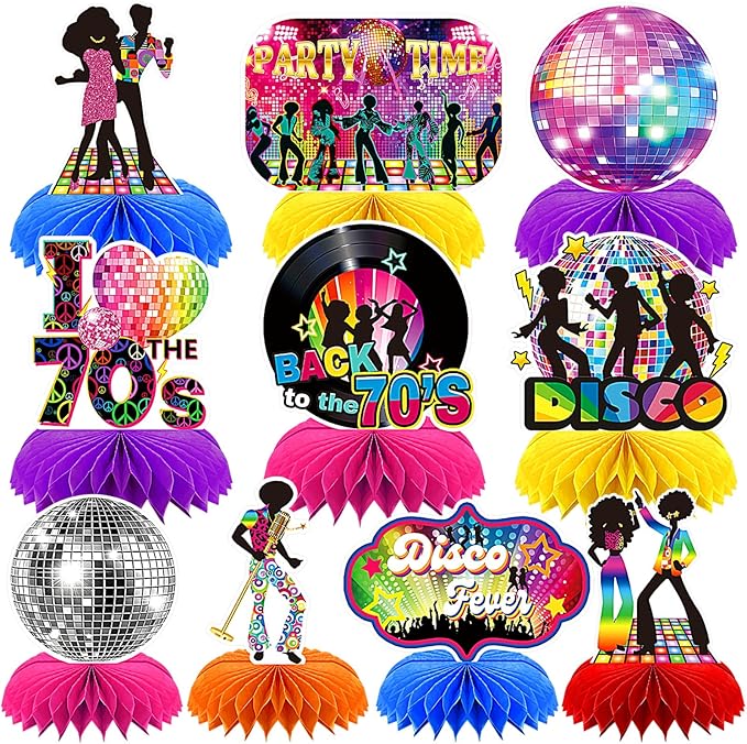 10 Pcs 70s Disco Party Decorations Back to 70s Honeycomb Centerpieces for Retro Theme Birthday Music Party Supplies Dancing Queen Party Decorations Retro Table Decor for 1970s