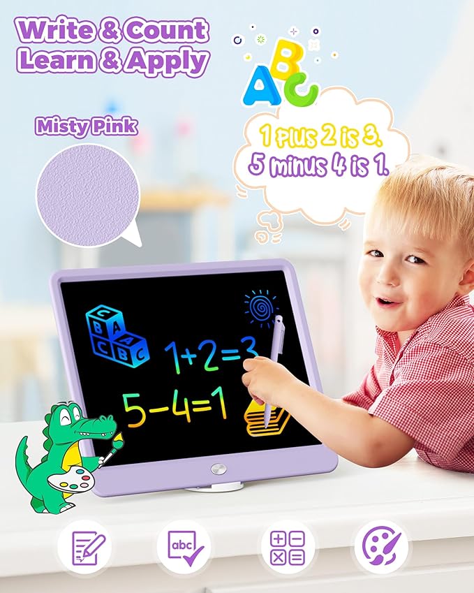 KOKODI 15 Inch LCD Writing Tablet with Anti-Lost Stylus, Erasable Doodle Board Colorful Toddler Drawing Pad, Car Travel School Games Toys for 3 4 5 6 7 8 Kids, Birthday Gift for Girls Boys Purple