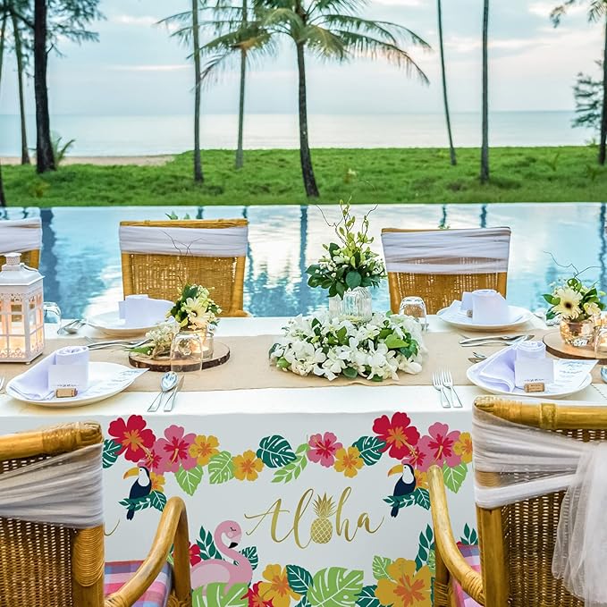 Tropical Luau Party Supplies Flamingo Disposable Tablecloth Plastic Waterproof Table Cover for Hawaiian Beach Party Decorations, 3 Pack 54X108inch