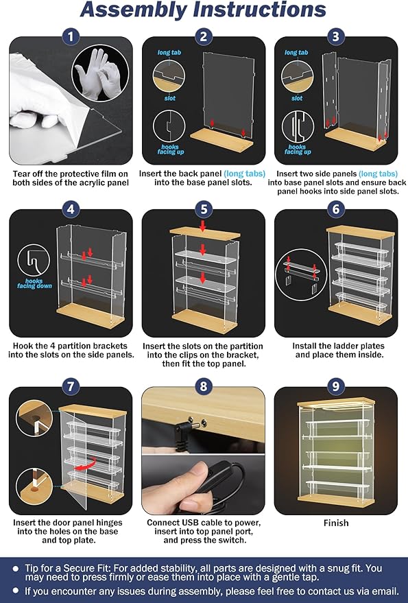 DuvinDD Acrylic Display Case for Collectibles with LED Light Top, 3-Shelves Clear Figure Display Case with Door, Dustproof Hot Wheels Display Case Storage Box Black(12.4x4.5x16.7inch)