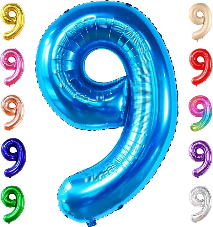 KatchOn, Giant Blue Number 9 Balloon - 40 Inch | Foil 9 Birthday Balloon for 9th Birthday Decorations | 9th Anniversary Decoration | Blue Party Decoration
