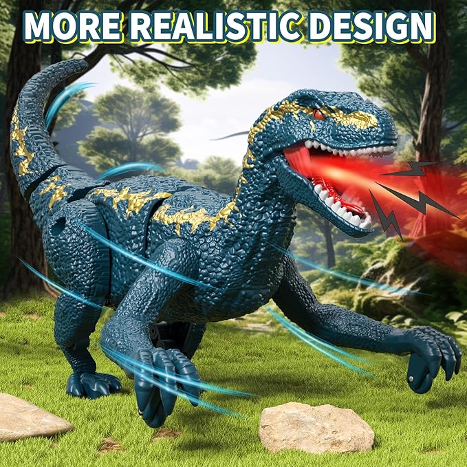 Remote Control Dinosaur Toys for Kids 3-5 5-7, One-Key Demo Simulated Jurassic Velociraptor Dino Toys for Kids Boys with Light & Sounds, Dinosaur Toys Gifts for 3 4 5 6 7 8 Years Old Boys