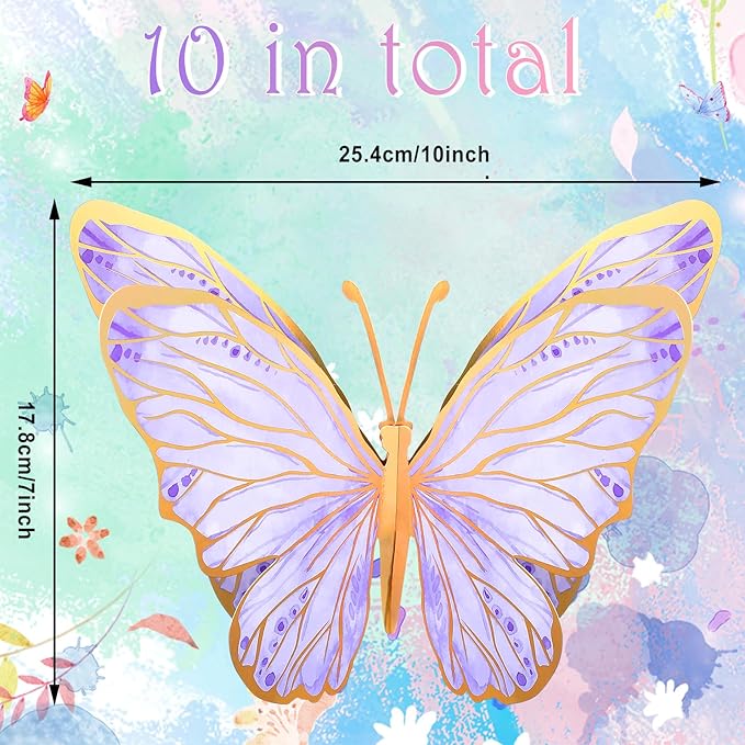 Geyee 10 Pcs Large Butterfly Centerpieces for Tables Butterfly Party Decorations 3D Paper Table Toppers Centerpieces Wall Decor for Birthday Baby Shower Wedding Party Supplies(Purple)