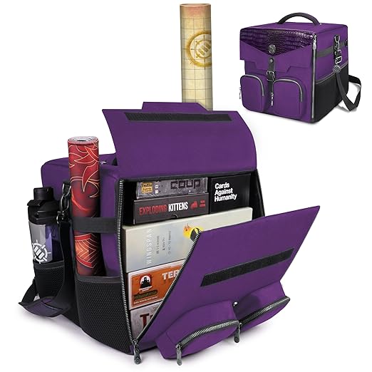 ENHANCE Board Game Shoulder Bag - Collector's Edition Board Game Storage with Shoulder Strap and Accessories Pockets for Dice, Cards, More - Reinforced Carrier Protects Tabletop Games (Dragon Purple)