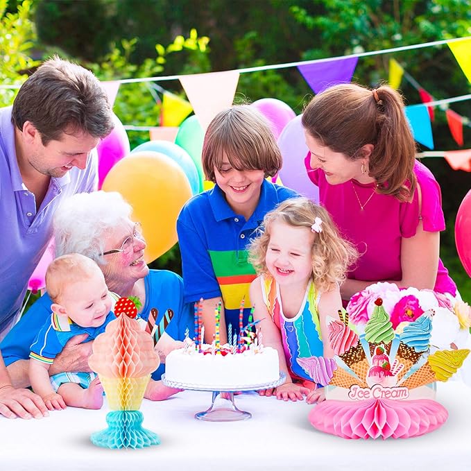 Outus 6 Pieces Table Centerpiece Tissue Honeycomb Table Centerpieces for Theme Party Decorations Supplies Birthday Baby Shower(Ice Cream)