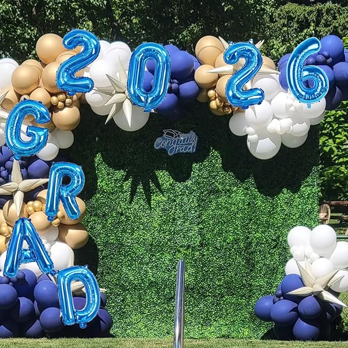 Blue 2026 GRAD Congrats Balloons, 16 Inch Matte Blue Grad Foil Balloons Banner Sign for Graduation Decorations 2026, College High School Class of 2026 Graduate Congratulations Party Decor Supplies