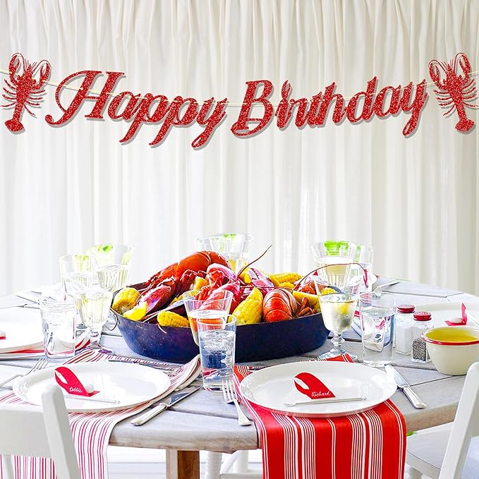 Glitter Crawfish Birthday Party Decorations Lobster Boil Happy Birthday Banner Crawfish Party Supplies