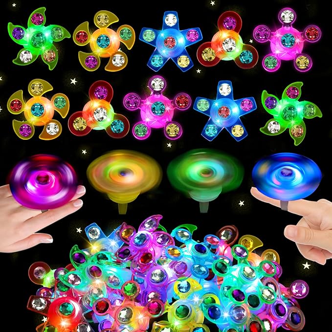 24PCS LED Light Up Fidget Spinner Rings Glow Party Favors Bulk for Kids 4-8 8-12 Easter Egg Fillers Goodie Treat Bags Stuffers Pinata Carnival Prizes Classroom Treasure Box Toys Birthday Return Gifts