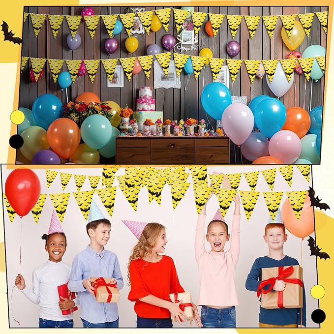 5 Pcs Bat Birthday Pennant Banner Decorations Pre Strung Bat Flag Banner Hero Party Supplies Decorative Yellow and Black Photo Booth Backdrop for Birthday Party Decor