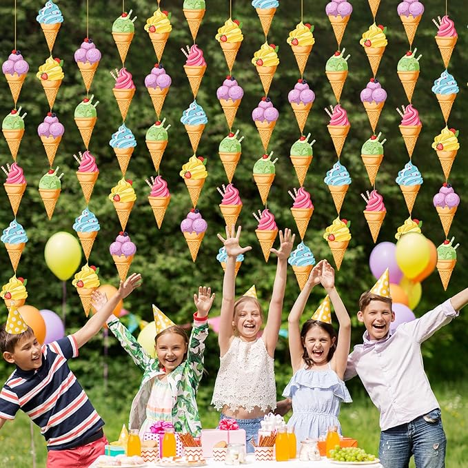 Duraaamo 8 Pack Ice Cream Party Banner Decorations Ice Cream Paper Garland Birthday Paper Hanging Cutouts for Theme Birthday Gender Reveal Party Supplies Decoration
