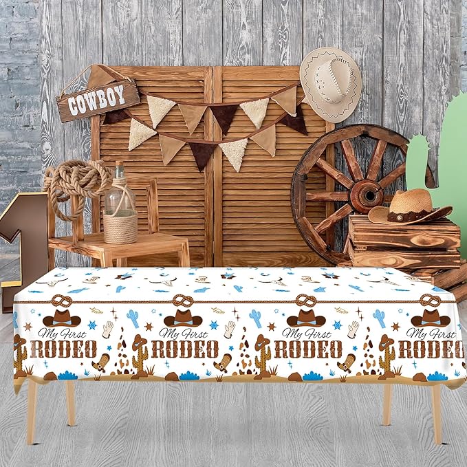 gisgfim 3 Pcs My First Rodeo Birthday Party Supplies Western 1st Rodeo Party Tablecloths Blue Cowboy Table Cover Decorations for Boy Baby Shower