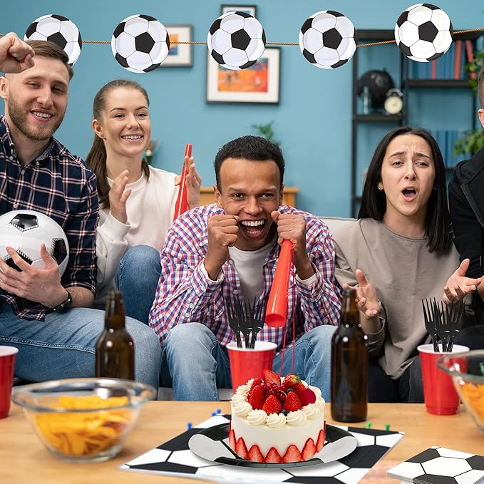 120 Pcs Soccer Party Supplies Bundle Paper Plates Napkins Forks Soccer Party Birthday Decorations For Kids Serves 30