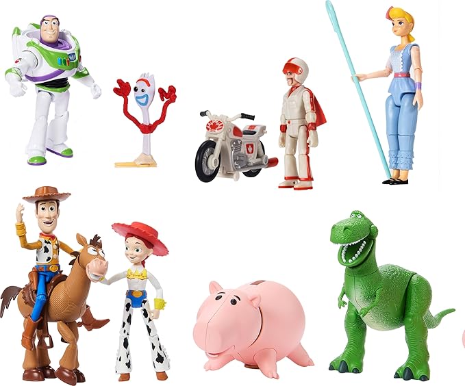 Mattel Disney and Pixar Toy Story Storytellers Figure Pack, 9 Figures & Vehicle, Woody Buzz Rex Forky Bo Peep Duke Caboom & Toy Motorcycle, Carnival Crew
