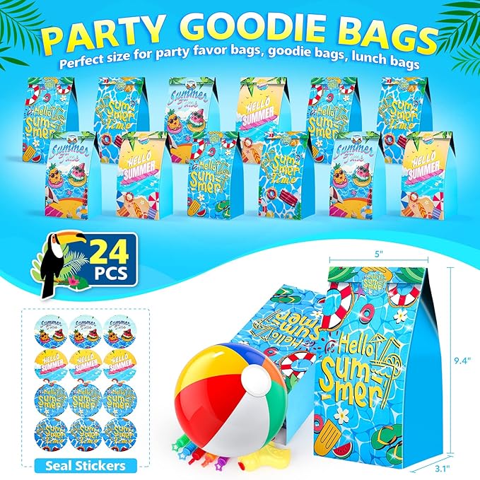 Pool Party Favors and Beach Party Favors - 120 PCS Party Bag Stuffers for Kids Including Beach Balls, Kids Sunglasses Bulk, Bubble Wands, and More for Beach Pool Party Favors, Birthday Party Supplies