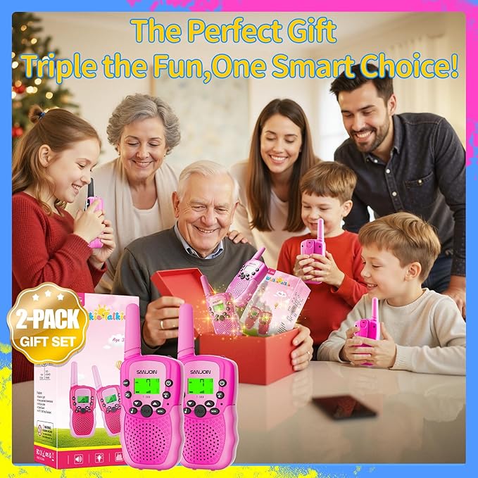 Walkie Talkies for Kids Toys, Easter Basket Stuffers for Girls Ages 4-6, Pink Walkie Talkie with 3 Miles Range for Outdoor & Camping, Birthday Gifts for Girls 3 4 5 6 7 8 9, Ages 6-8