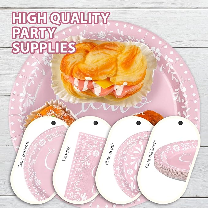 96Pcs Pink Cielito Lindo Party Decorations Mexican Fiesta Baby Shower Plates and Napkins Set Mexico Talavera Decorations for Girls Cinco De Mayo Baby Shower Birthday Party Supplies Serves 24