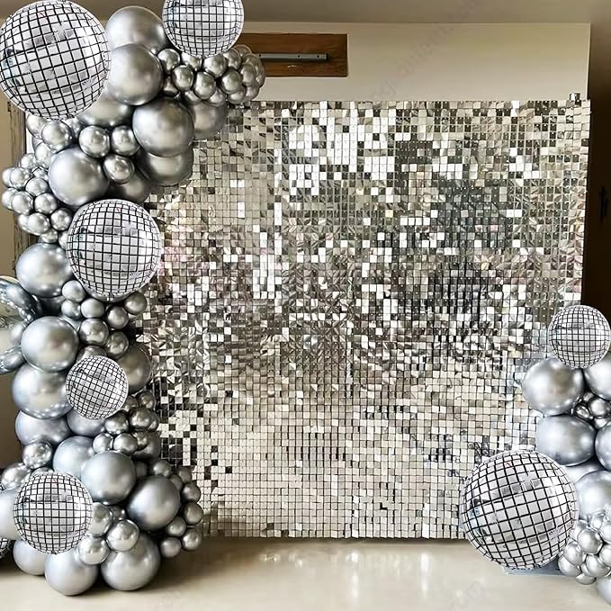 TONIFUL 16Pcs Large Disco 4D Giant Round Foil Balloon 4D Mirror Metallic Mylar Sephere Balloons for Christmas New Year Birthday Ball Party Graduation Wedding Disco Decoration Supplies(Mix Sizes)