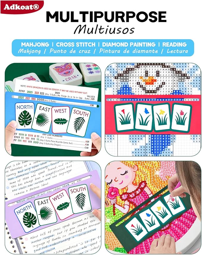 Adkoat® American Mahjong Card Line Finder Set Of 4 - Waterproof Mah Jongg Rules Reader & Tracker - ADHD Dyslexia Overlays Guided Reading Tool - Mahjongg Accessories and Gifts for Mahj Beginner Seniors