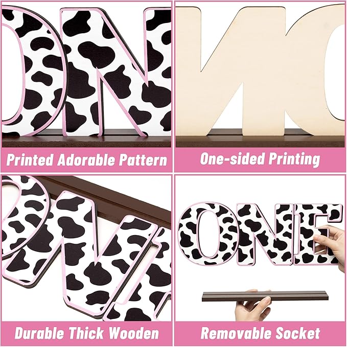 ANGOLIO Cow Print One Letter Sign Table Wooden Centerpieces for Baby Shower Farm Animal First Birthday Party Decor Holy Cow I’M One Toddler Boy Girls 1st Birthday Baby Spring Decor Party Supplies