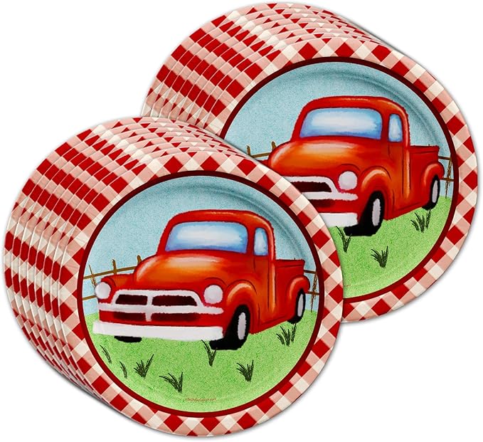 Red Vintage Pickup Truck Birthday Party Supplies Set Plates Napkins Cups Tableware Kit for 16
