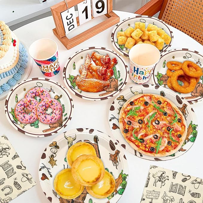 180PCS Cowboy Party Supplies Serve 60,Western Cowboy Birthday Paper Plates and Napkins Kit for Rodeo Birthday Baby Shower Party Decorations,Includes Dinner and Dessert Plates, Napkins